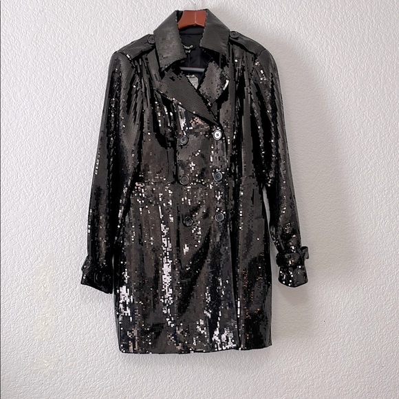 bebe Jackets & Blazers - Bebe Black Sequin Trench Coat